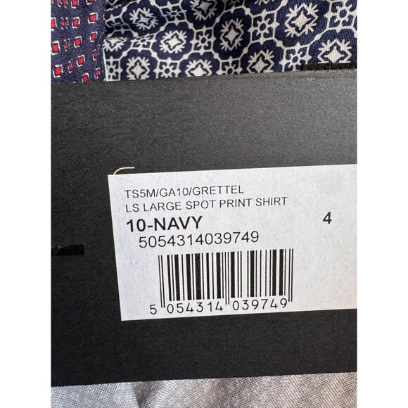 Ted Baker London Navy Large Spot Print Shirt SZ 4/L Long Sleeve Button-Up Flip C - Picture 5 of 10